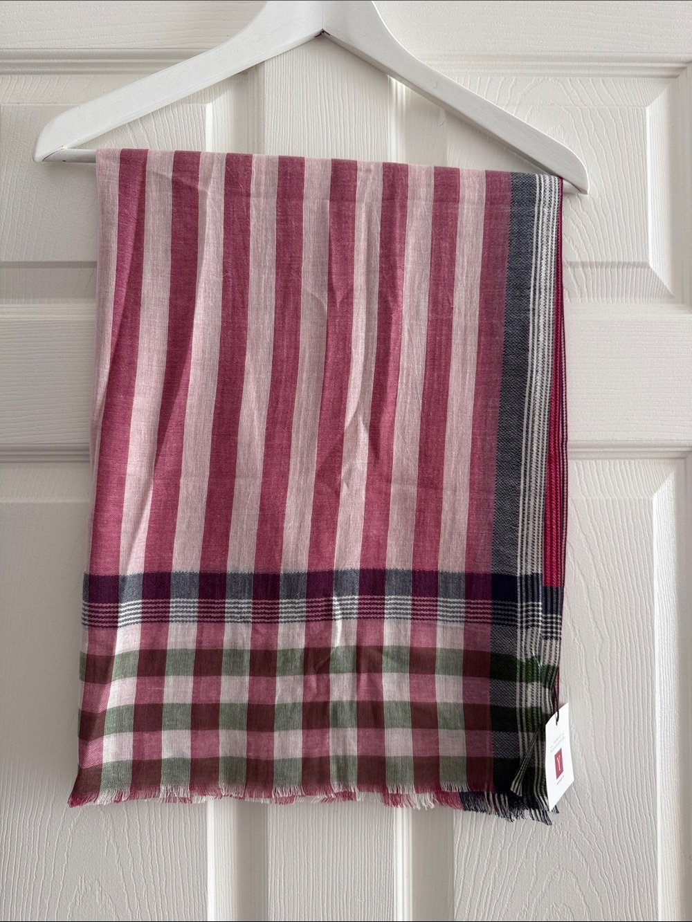 Striped Pink & Green Lightweight Women's Scarf - 100% Cotton